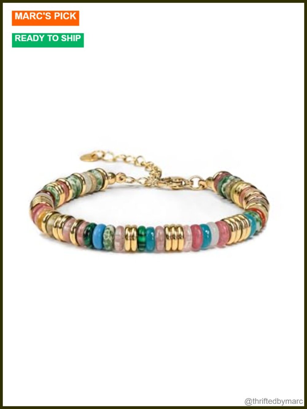 18K Gold Plated Beaded Stone Bracelet Stack Set